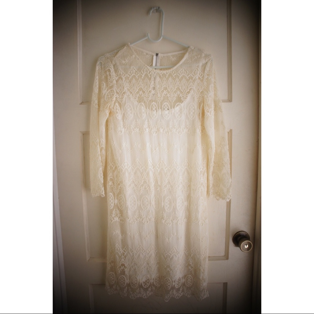 Women’s Mango Cream Lace 3/4 sleeves Dress - Picture 6 of 8